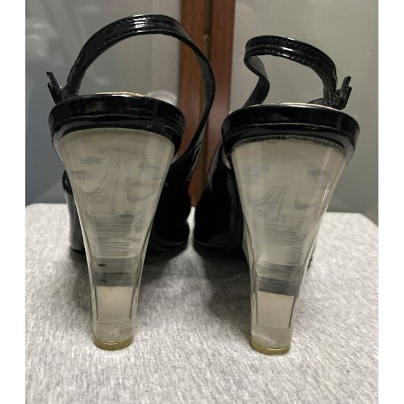 Stuart Weitzman Vintage Y2K Womens Plexiglass Lucite Wedge Peeptoe Sandals 9.5 N - Picture 3 of 8